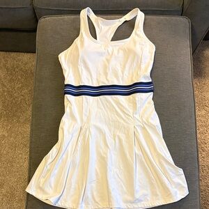 HALARA White tennis Dress with Blue Stripes racer back size Small